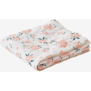 Babydeken/gewatteerde vloermat in jersey/katoengaas EAU DE ROSE roze