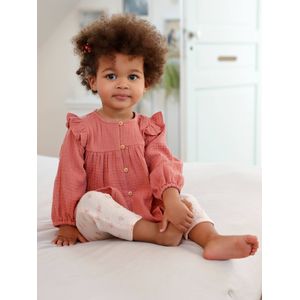 Babyblouse van katoengaas met ruches oudroze