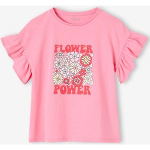 Meisjesshirt ""Flower Power"" met ruches op de mouwen snoepjesroze
