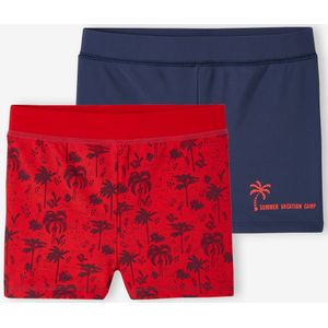 Set van 2 zwemshorts babyjongen rood, bedrukt