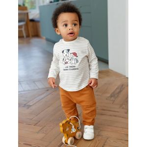 Babyset T-shirt + molton broek gestreept / karamel