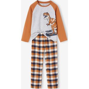 Pyjama dino flanel ruitjes jongens karamel