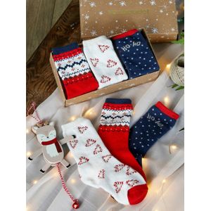 Kerstset Santa Socks met 3 paar halfhoge sokken voor meisjes rood