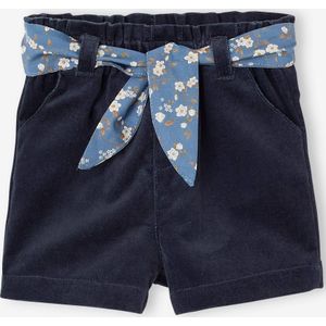 Soepel fluwelen short met riem met bloemen voor baby's marineblauw