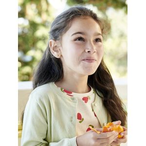 Meisjesvest Basics van fijn breisel amandelgroen