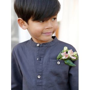 Linnen/katoenen overhemd voor jongens met maokraag en lange mouwen lichtblauw