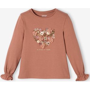 Romantisch meisjes t-shirt met mousseline motief bruin