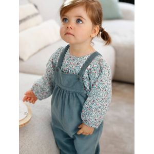 Set fluwelen blouse en overall voor meisjesbaby hemelsblauw