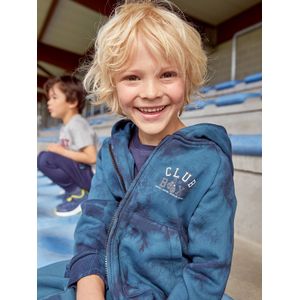 Jongenssportsweater ""tie and dye"" met rits en capuchon donkerblauw