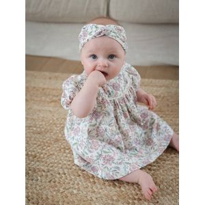 Moederdag capsule jurk van katoengaas en babyhoofdband vanille