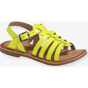 Leren sandalen met gespen voor meisjes fluorescerend geel