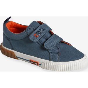 Stoffen sneakers met klittenband voor kinderen indigoblauw