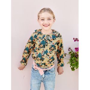 Meisjesblouse met bloemenprint blauwgroen