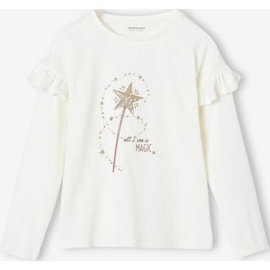 Meisjes-T-shirt met ruches en glitter toverstaf ecru