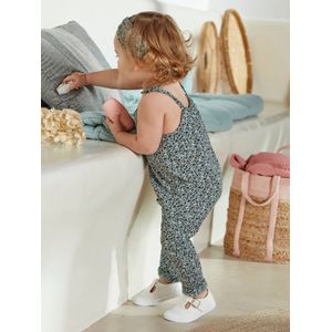 Set jumpsuit en haarband babymeisje van molton groengrijs met print