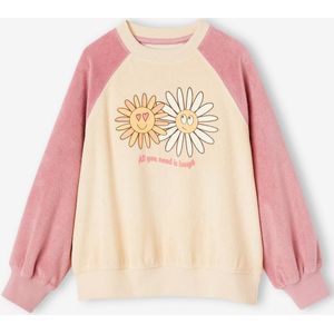 Terry raglan sweatshirt met bloemen voor meisjes ecru