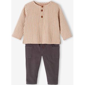Babyset met geruit overhemd + fluwelen broek bruin, geruit