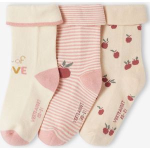 Set van 3 paar 'kersen' sokjes voor babymeisje oudroze