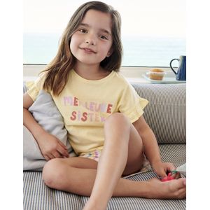 Meisjes pyjashort 'Best Sister' pastelgeel