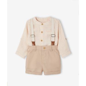 Feestelijk babysetje: blouse + short + bretels taupe