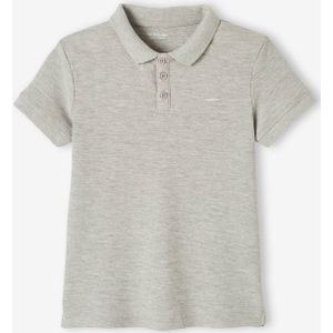 Poloshirt met korte mouwen voor jongens met borduurwerk op de borst grijs gechineerd
