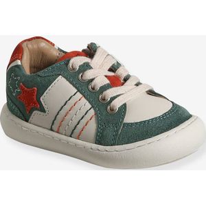 Leren babysneakers met veters en rits turquoiseblauw