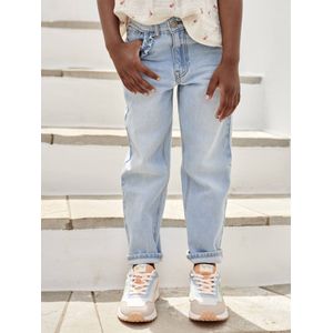 Rechte jeans MorphologiK meisjes heupomvang Medium gebleekt denim