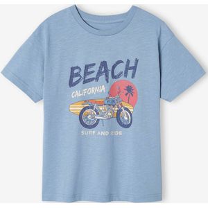 Jongensshirt met motief 'surf and ride' hemelsblauw
