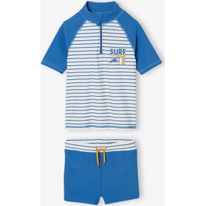 UV-bestendige zwemset met zwemshirt + boxershort voor jongens azuurblauw