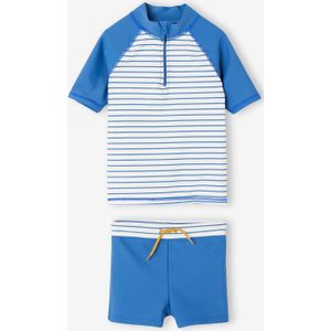 UV-bestendige zwemset met zwemshirt + boxershort voor jongens azuurblauw