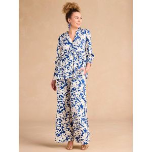 Ruime zwangerschapsbroek met bloemenprint ENVIE DE FRAISE met band koningsblauw