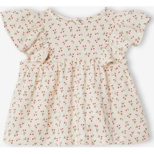 Babyblouse met ruches lichtroze met print