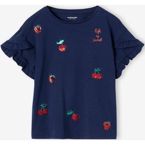 Gestreept t-shirt met paillettenhartje voor meisjes marineblauw