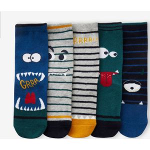 Set van 5 paar halfhoge sokken""monsters"" jongens blauw