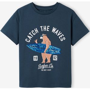 T-shirt met lovertjes en astronautenmotief marineblauw