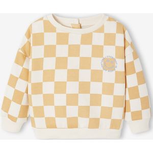Baby sweater met dambordprint okergeel