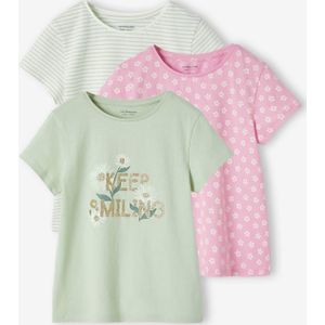 Set van 3 verschillende T-shirts voor meisjes met iriserende details saliegroen