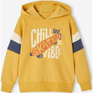 Grafische hoodie met colorblock mouwen voor jongens okergeel