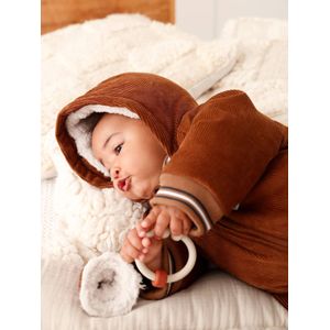Babypakje in ribfluweel met afneembare voetjes en wantjes beige