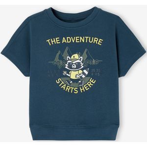 Avontuurlijk fleece t-shirt voor jongens met fluorescerende details petrolblauw
