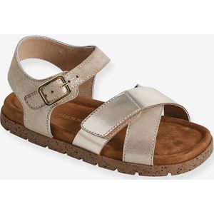 Leren open kindersandalen goud