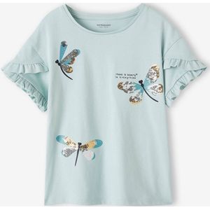 Gestreept t-shirt met paillettenhartje voor meisjes hemelsblauw