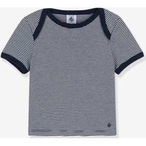 Gestreept t-shirt baby milleraies korte mouwen PETIT BATEAU in biokatoen marineblauw gestreept wit