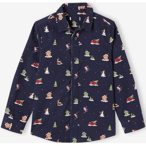 Overhemd voor Kerstmis met print voor jongens marineblauw