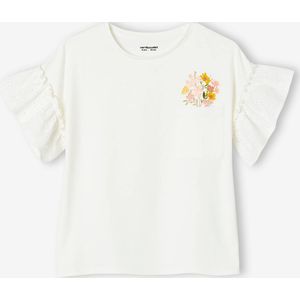 Meisjes-t-shirt met ruches van Engels borduurwerk ecru