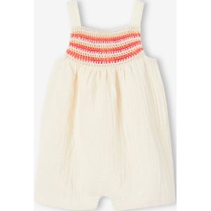 Playsuit voor baby, gehaakt en katoengaas ecru