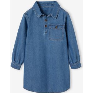 Denim meisjeshemdjurk met knoopsluiting middenblauw