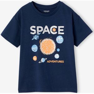 Jongensshirt Space glanzend motief nachtblauw