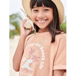 Meisjesshirt in badstof met palmboommotief klei