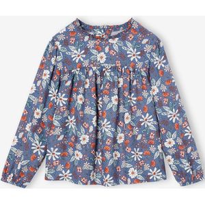 Blouse met bloemen meisje indigoblauw